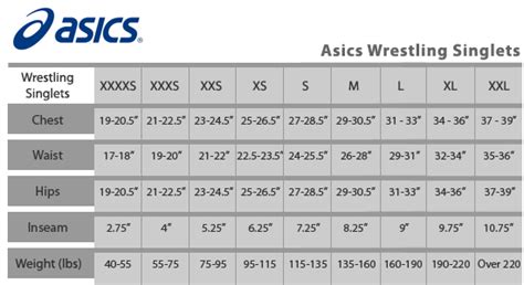 asics wrestling singlet size chart.